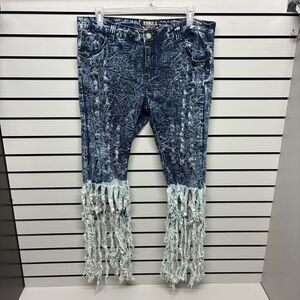 Thrill Women's Blue Fringe Flare Jeans